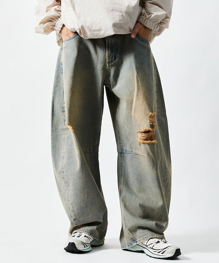 FREAK'S STORE / 寬鬆仿舊弧形牛仔褲