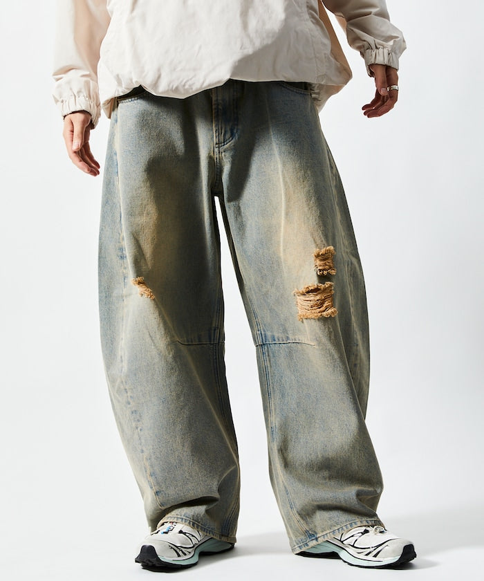 FREAK'S STORE / 寬鬆仿舊弧形牛仔褲