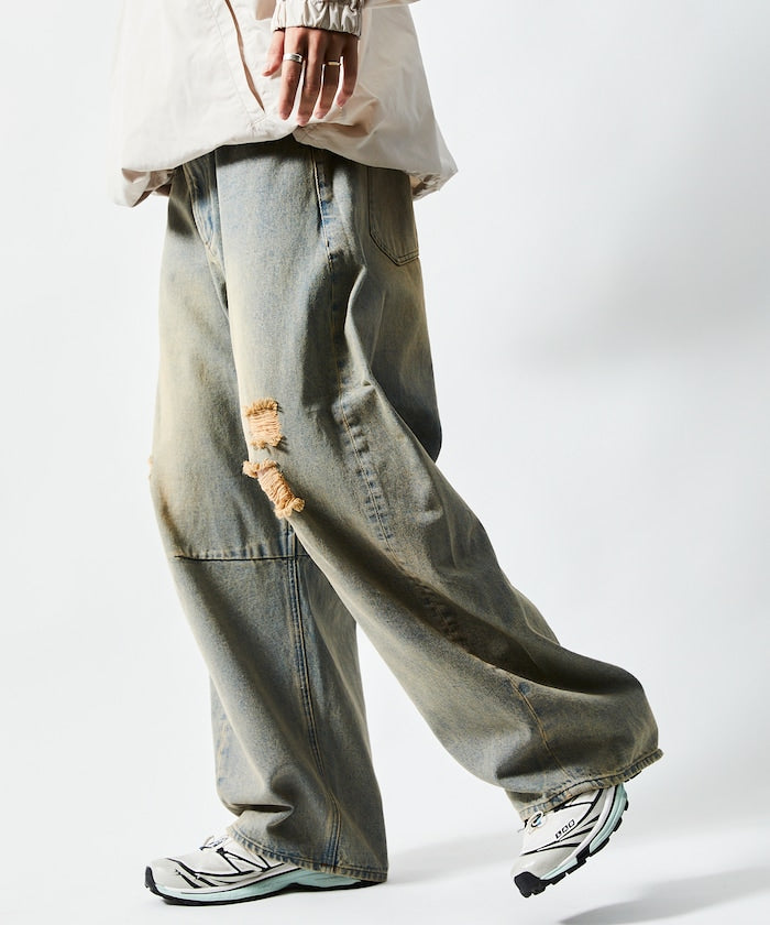 FREAK'S STORE / 寬鬆仿舊弧形牛仔褲