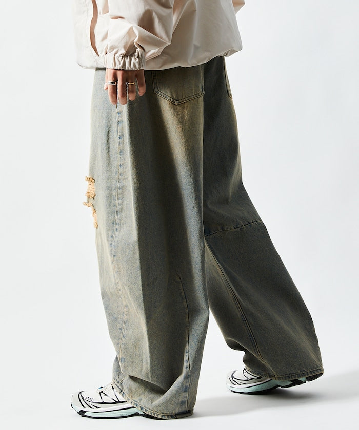 FREAK'S STORE / 寬鬆仿舊弧形牛仔褲