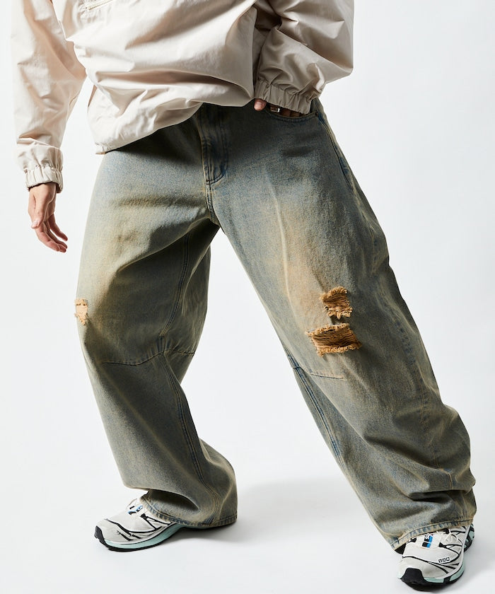 FREAK'S STORE / 寬鬆仿舊弧形牛仔褲