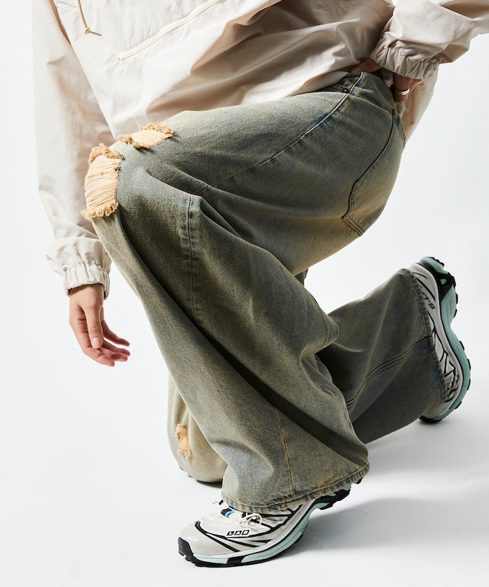 FREAK'S STORE / 寬鬆仿舊弧形牛仔褲