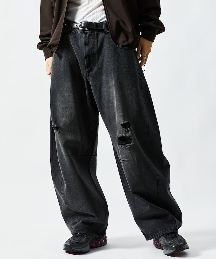 FREAK'S STORE / 寬鬆仿舊弧形牛仔褲