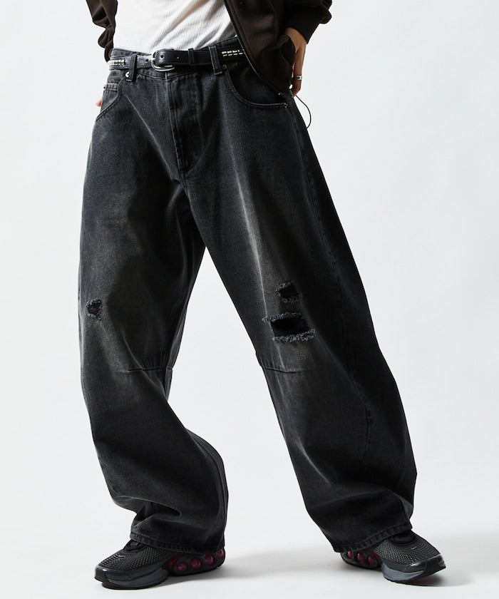 FREAK'S STORE / 寬鬆仿舊弧形牛仔褲