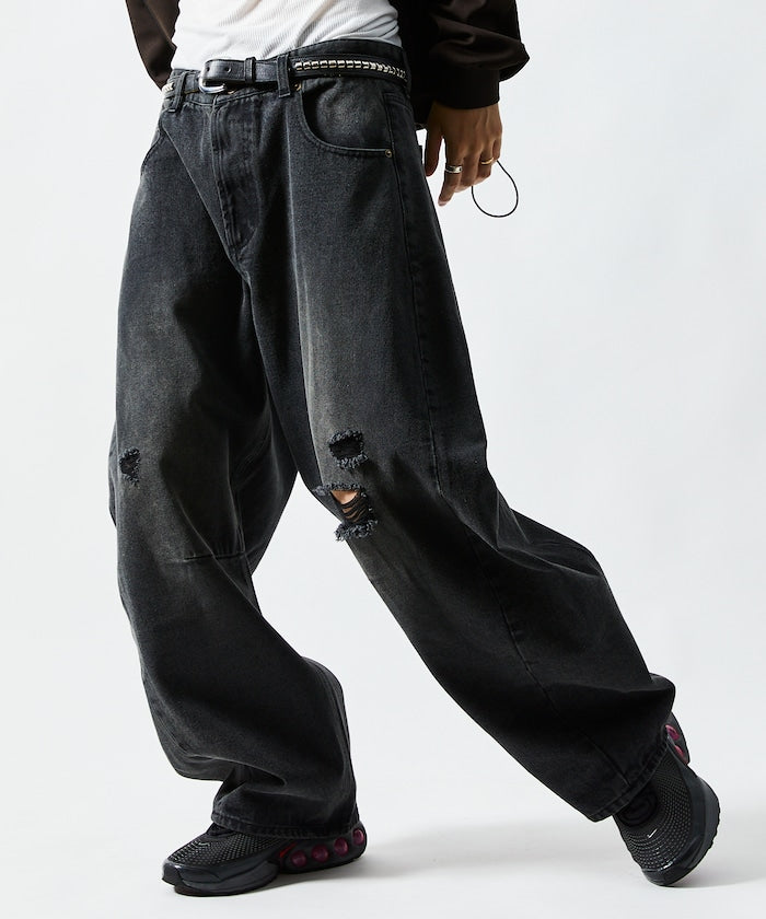 FREAK'S STORE / 寬鬆仿舊弧形牛仔褲