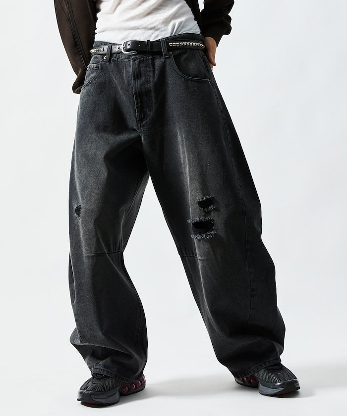 FREAK'S STORE / 寬鬆仿舊弧形牛仔褲