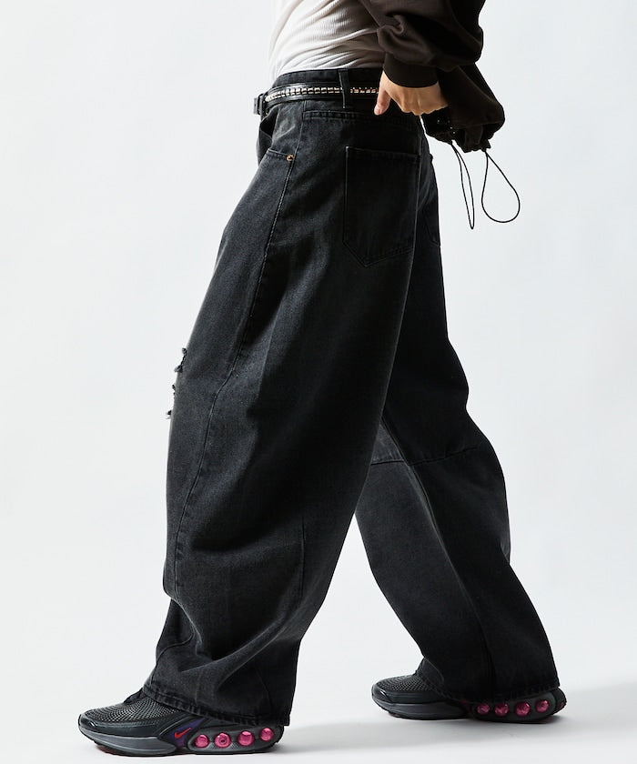 FREAK'S STORE / 寬鬆仿舊弧形牛仔褲