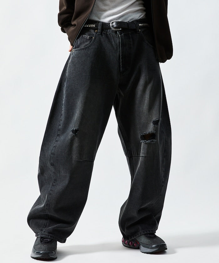 FREAK'S STORE / 寬鬆仿舊弧形牛仔褲