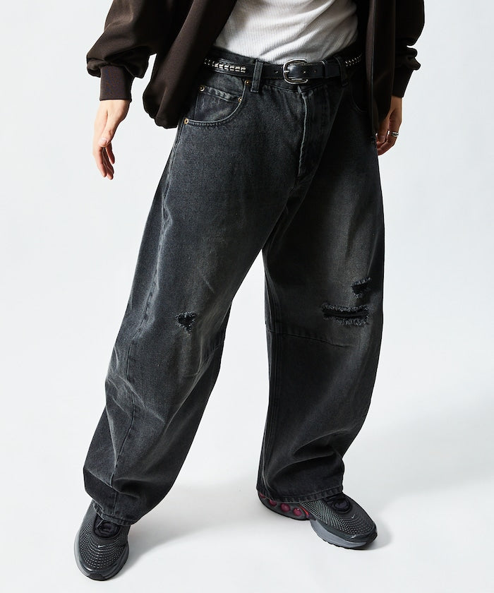 FREAK'S STORE / 寬鬆仿舊弧形牛仔褲