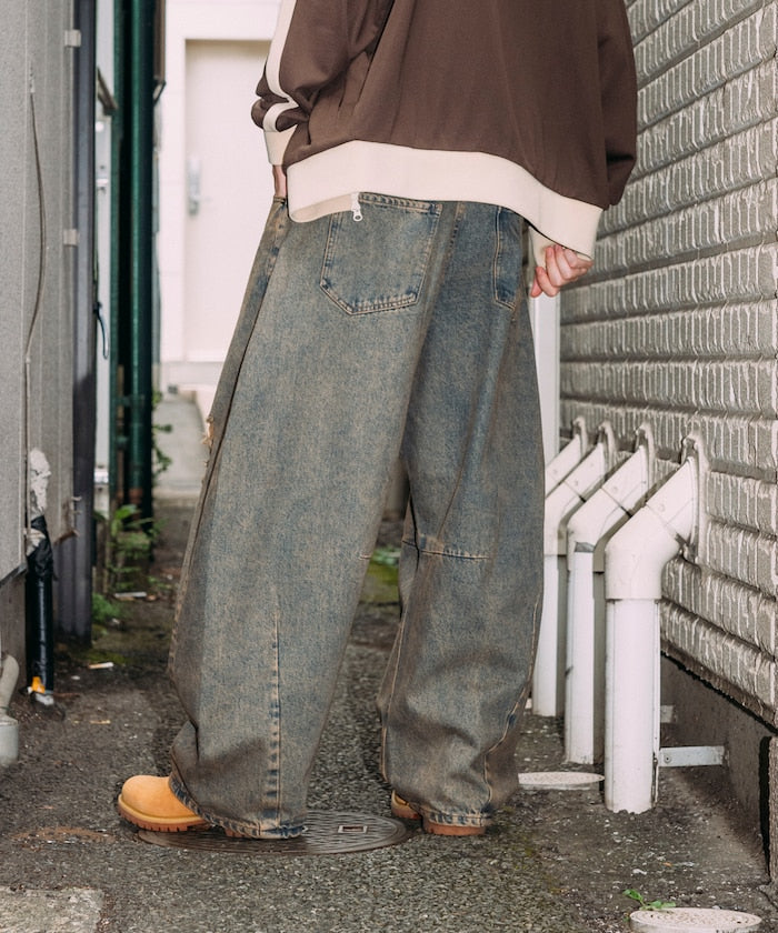 FREAK'S STORE / 寬鬆仿舊弧形牛仔褲