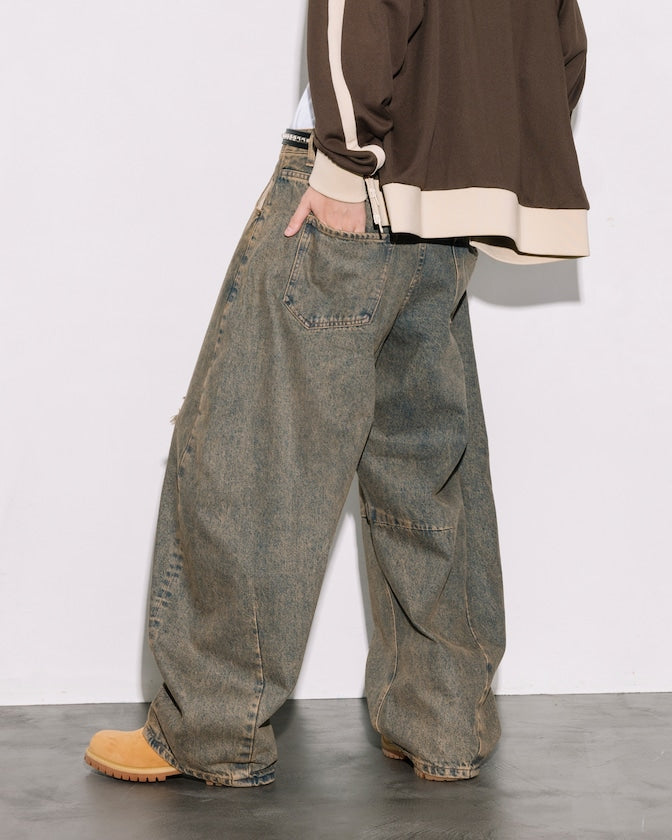 FREAK'S STORE / 寬鬆仿舊弧形牛仔褲