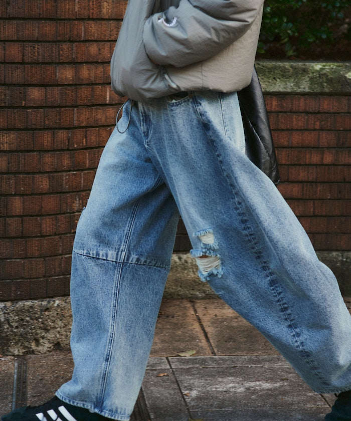 FREAK'S STORE / 寬鬆仿舊弧形牛仔褲