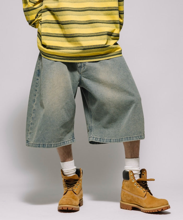 FREAK’S STORE / 寬版弧形 水洗 九分 牛仔短褲