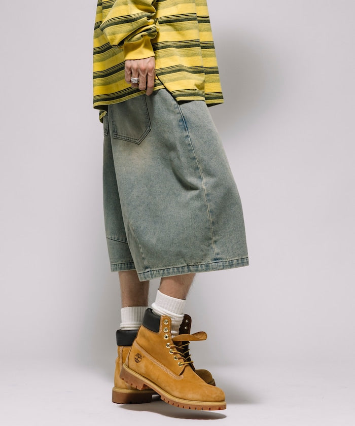 FREAK’S STORE / 寬版弧形 水洗 九分 牛仔短褲