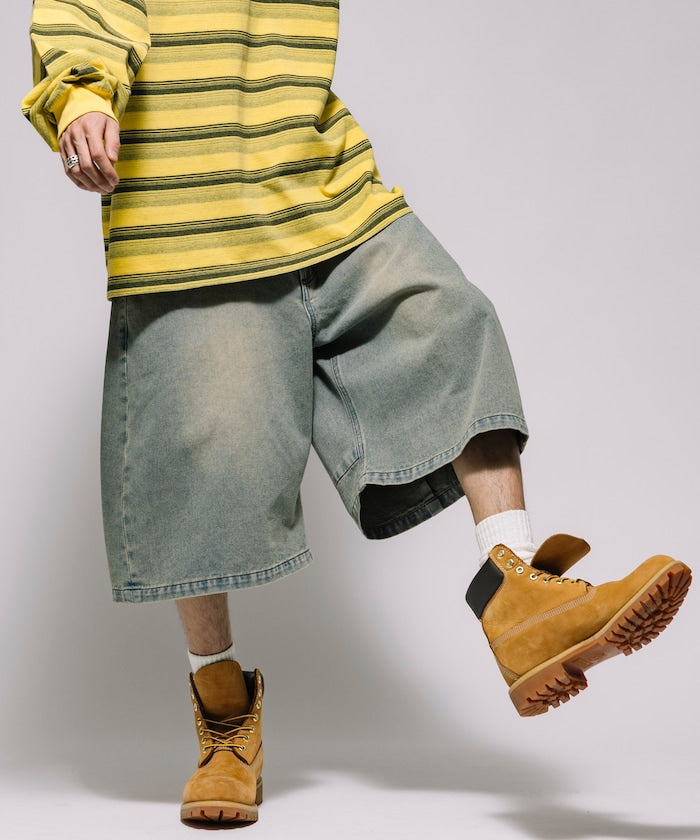 FREAK’S STORE / 寬版弧形 水洗 九分 牛仔短褲