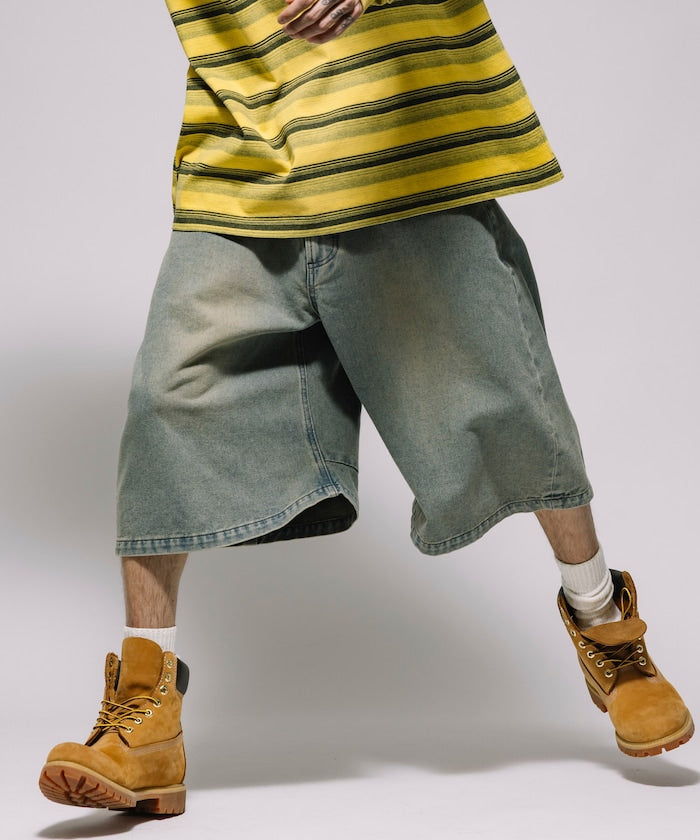 FREAK’S STORE / 寬版弧形 水洗 九分 牛仔短褲