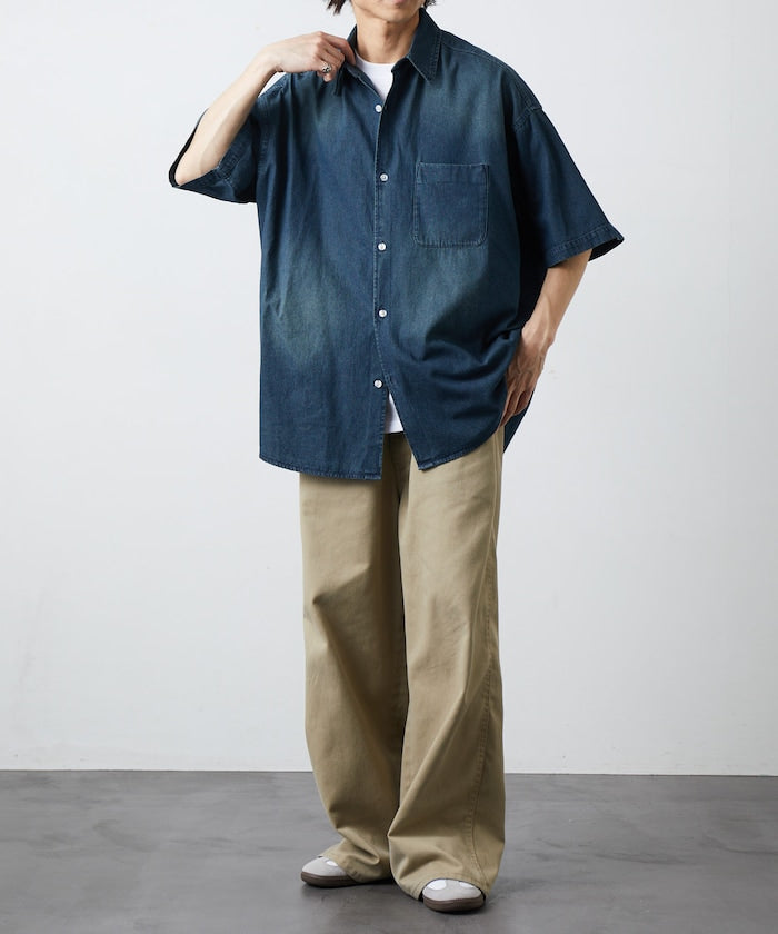 FREAK’S STORE / 寬版 丹寧 短襯衫