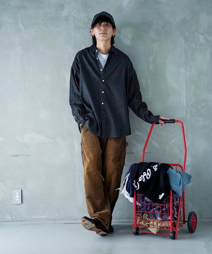 U.S. POLO ASSN. / 刺繡寬版丹寧襯衫