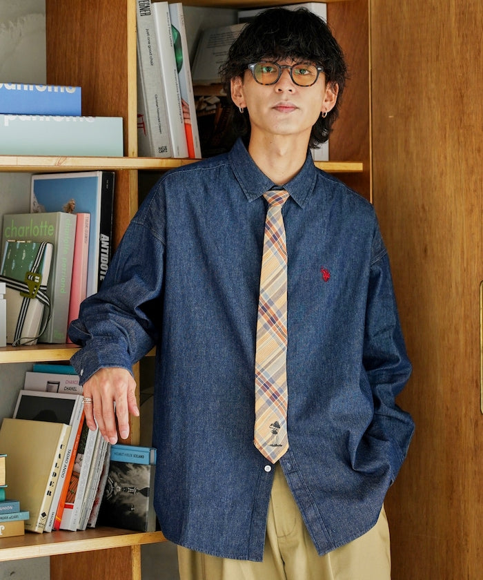 U.S. POLO ASSN. / 刺繡寬版丹寧襯衫