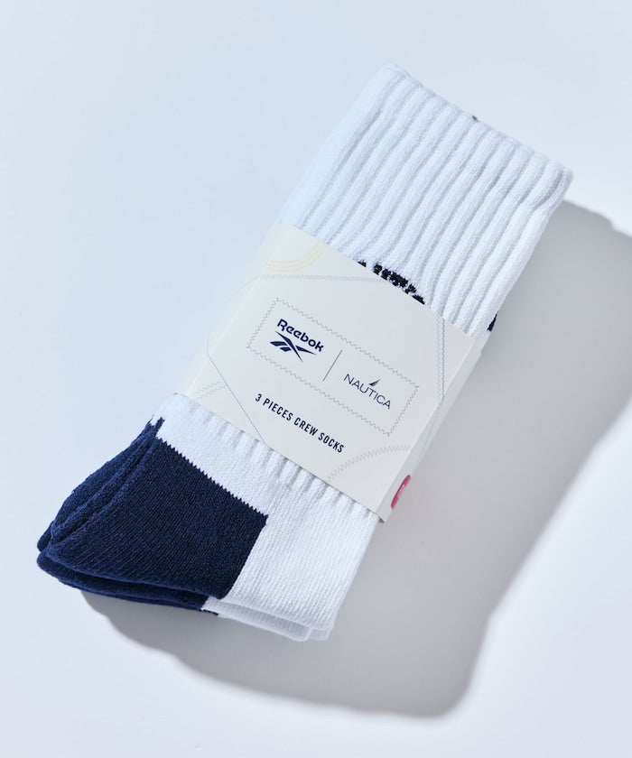 NAUTICA X REEBOK / 三入刺繡運動中筒襪組