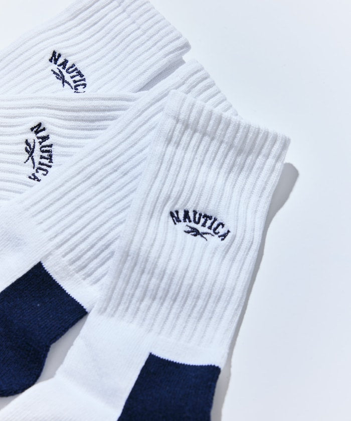 NAUTICA X REEBOK / 三入刺繡運動中筒襪組