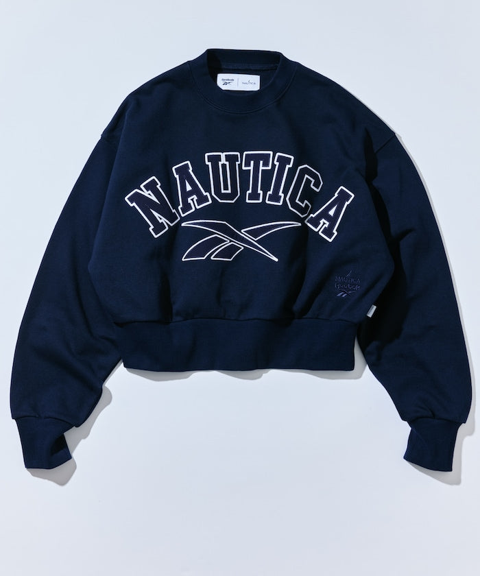 NAUTICA X REEBOK / 弧形LOGO落肩短版 圓領衫 (女生)