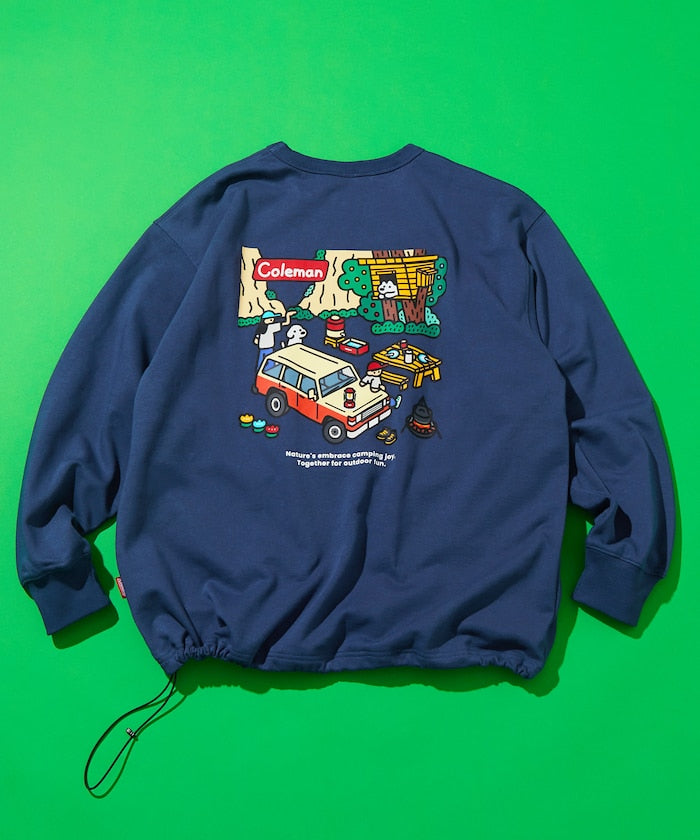 COLEMAN X FREAK’S STORE / 別注 ROCKY CAMPING 繪圖抽繩下擺 圓領衫