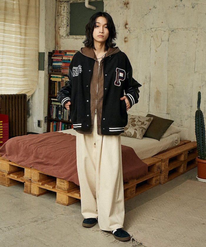 U.S. POLO ASSN. / 合成皮革拼接經典棒球外套
