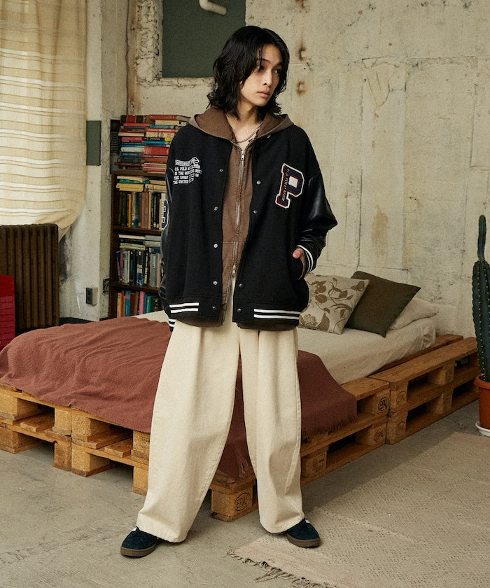 U.S. POLO ASSN. / 合成皮革拼接經典棒球外套