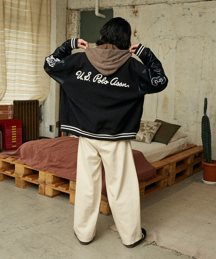 U.S. POLO ASSN. / 合成皮革拼接經典棒球外套