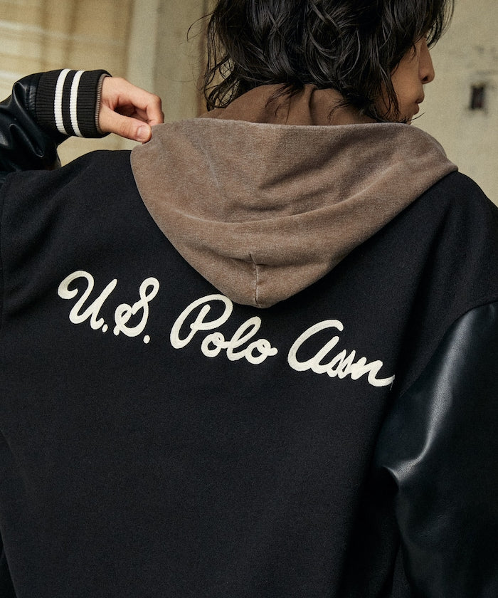 U.S. POLO ASSN. / 合成皮革拼接經典棒球外套