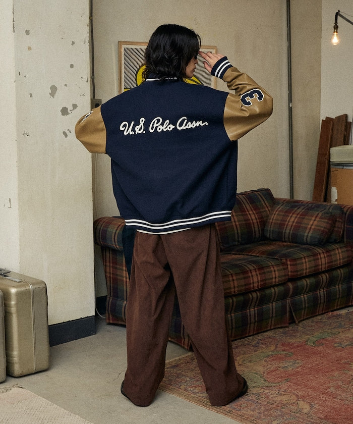 U.S. POLO ASSN. / 合成皮革拼接經典棒球外套