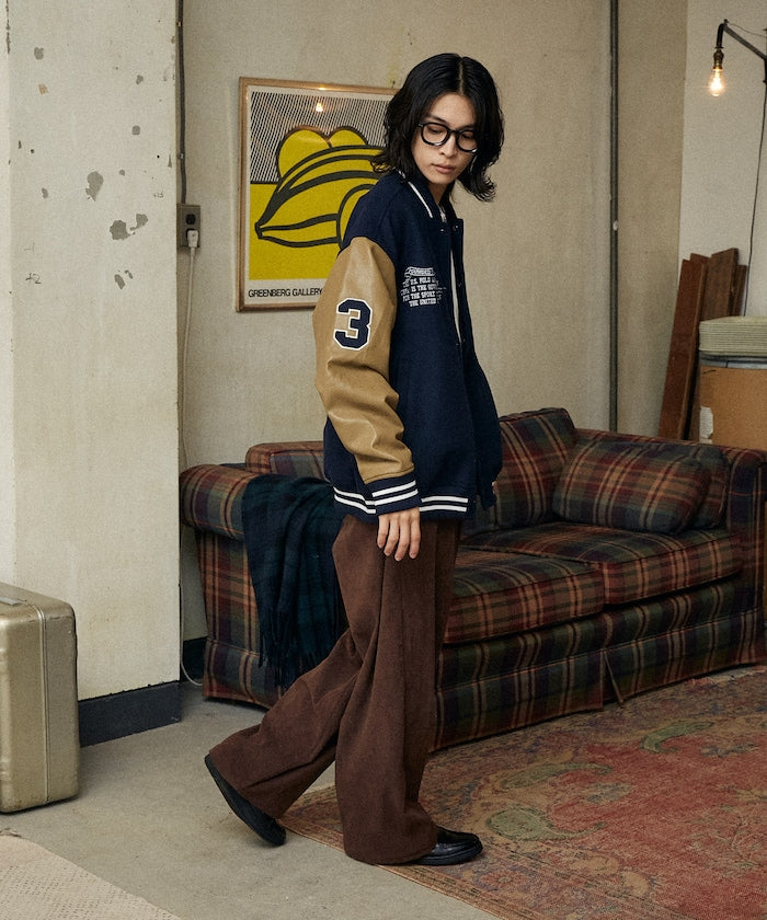 U.S. POLO ASSN. / 合成皮革拼接經典棒球外套