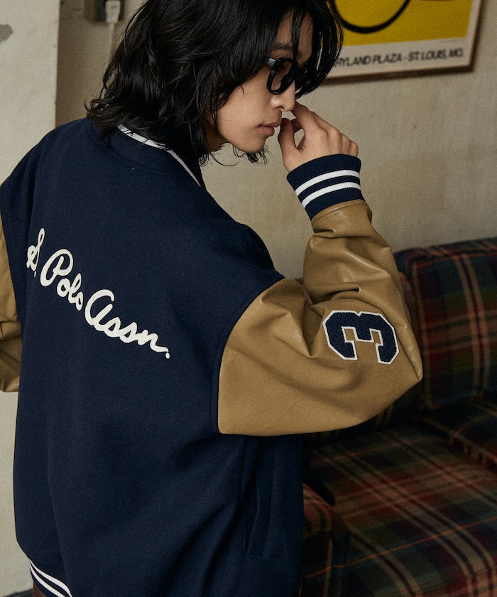 U.S. POLO ASSN. / 合成皮革拼接經典棒球外套