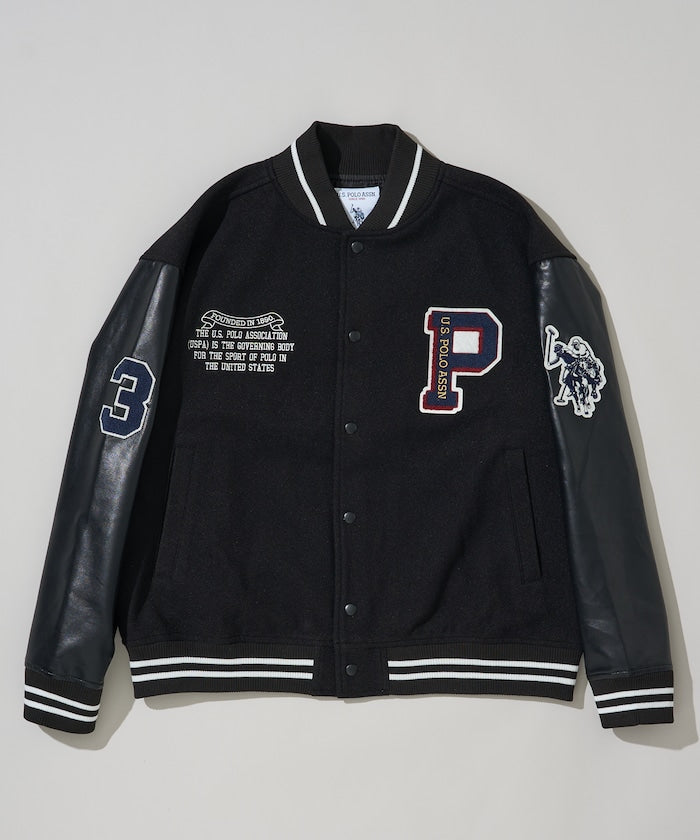 U.S. POLO ASSN. / 合成皮革拼接經典棒球外套