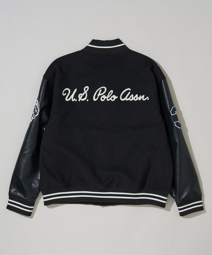 U.S. POLO ASSN. / 合成皮革拼接經典棒球外套