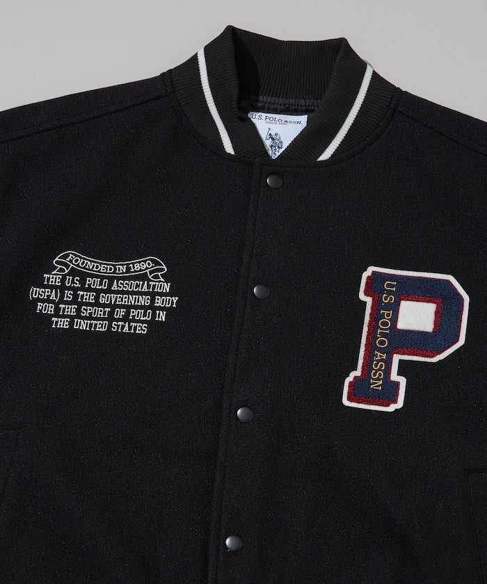 U.S. POLO ASSN. / 合成皮革拼接經典棒球外套
