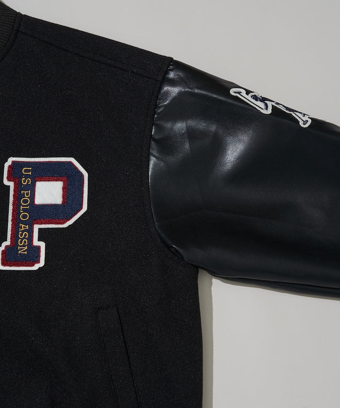 U.S. POLO ASSN. / 合成皮革拼接經典棒球外套