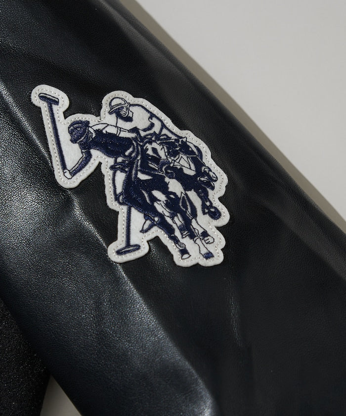 U.S. POLO ASSN. / 合成皮革拼接經典棒球外套