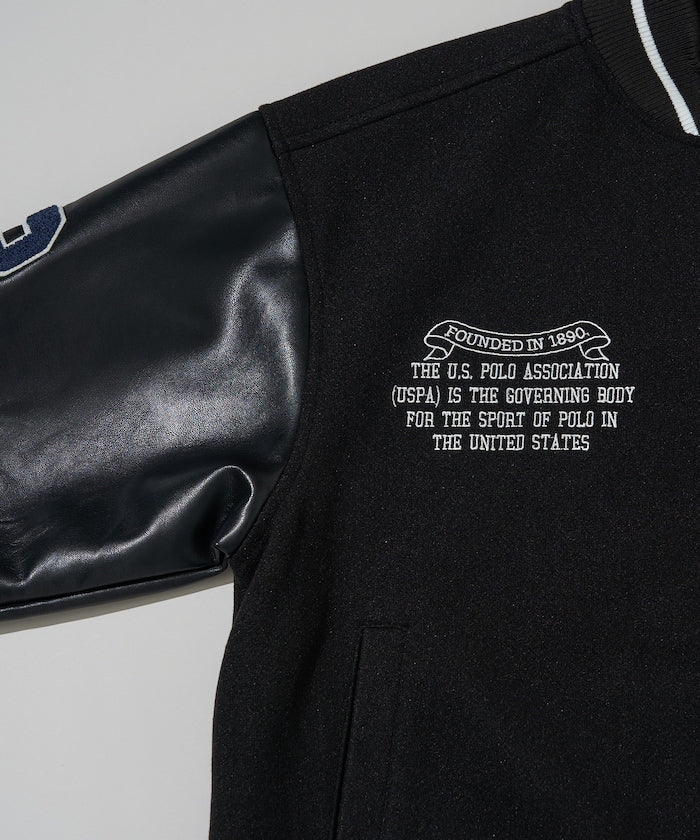 U.S. POLO ASSN. / 合成皮革拼接經典棒球外套