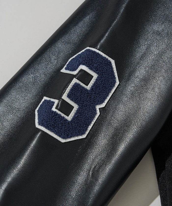 U.S. POLO ASSN. / 合成皮革拼接經典棒球外套