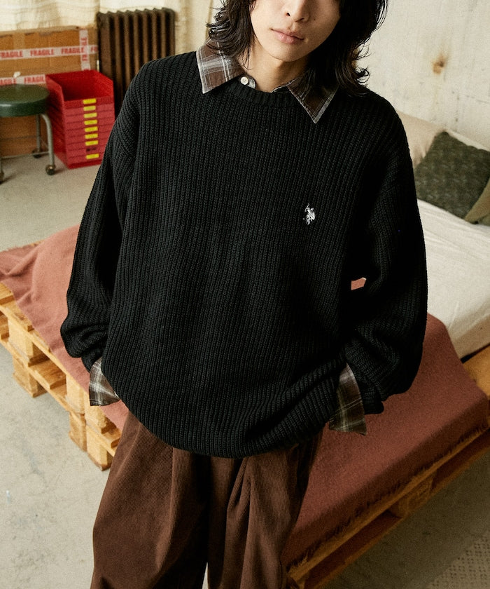 U.S. POLO ASSN. / 刺繡畔編圓領針織衫
