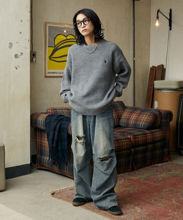 U.S. POLO ASSN. / 刺繡畔編圓領針織衫