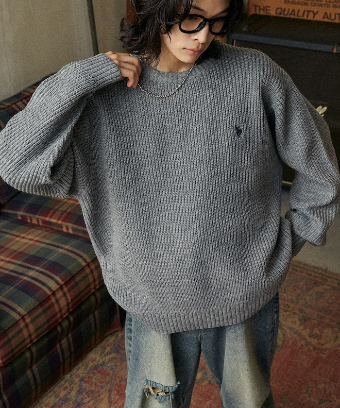 U.S. POLO ASSN. / 刺繡畔編圓領針織衫