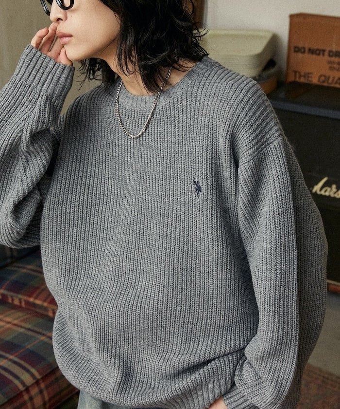 U.S. POLO ASSN. / 刺繡畔編圓領針織衫