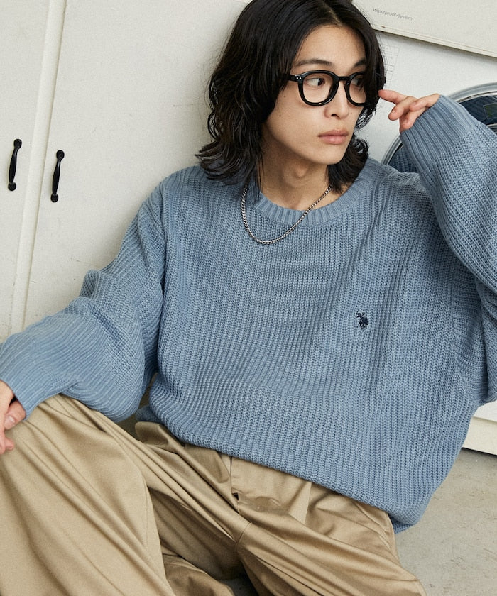 U.S. POLO ASSN. / 刺繡畔編圓領針織衫