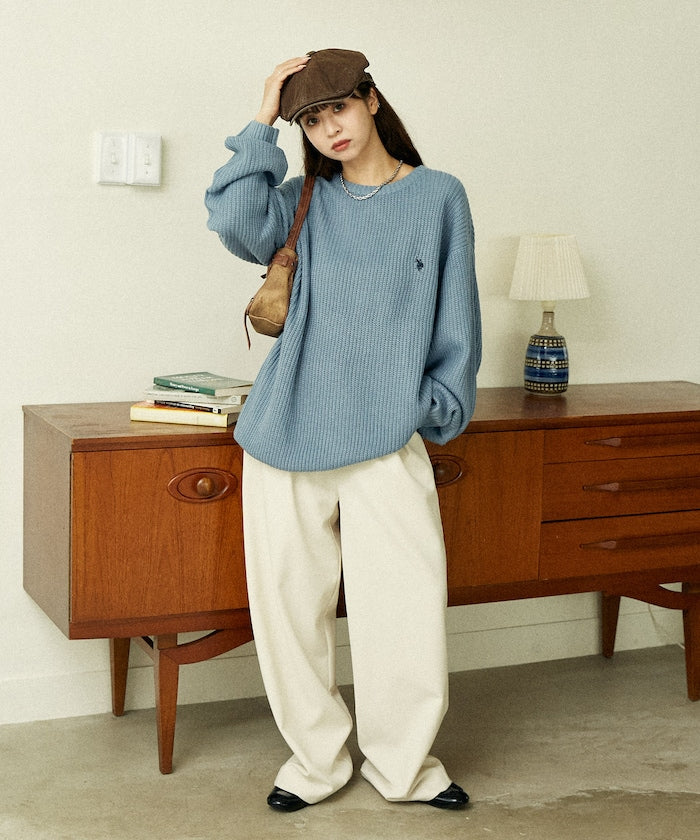 U.S. POLO ASSN. / 刺繡畔編圓領針織衫