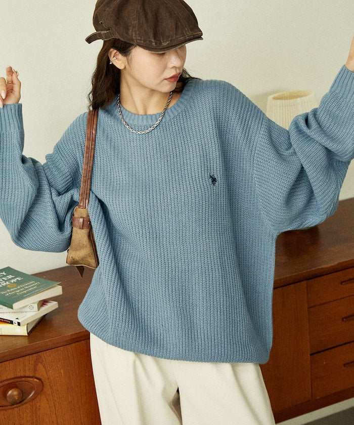 U.S. POLO ASSN. / 刺繡畔編圓領針織衫