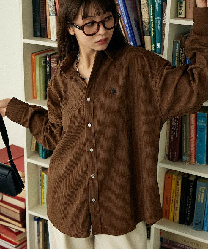 U.S. POLO ASSN. / 刺繡 寬版 燈芯絨 襯衫