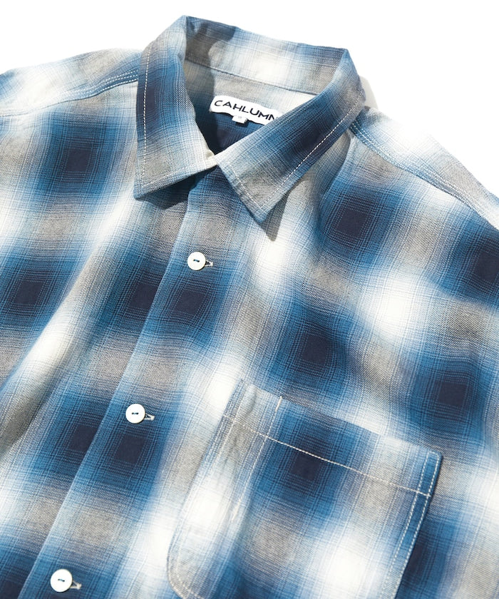 CAHLUMN Magazine Pocket Open Collar Shirt(Ombre) / 雜誌口袋襯衫